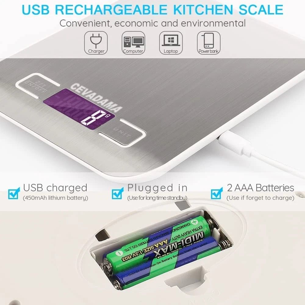 SCALES - UPTO 10KG IN 1g INCREMENTS (USB Charging or AAA BATERIES DUAL TYPE)