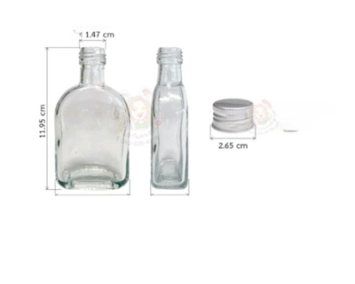 100mL HIP FLASK GLASS Bottle with Metal Wadded Cap Carton of 10 Pcs