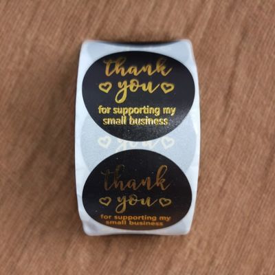 Thank You Stickers - Round BLACK &amp; GOLD  2.54 Cm - 500pcs/roll,