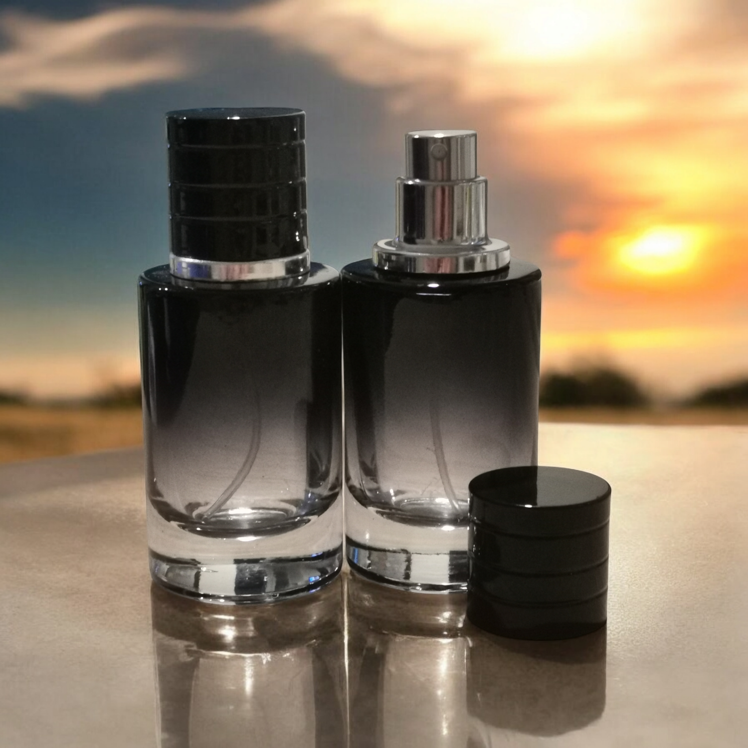 30mL Round Gradient Smoked Thick Glass Atomiser (Dior Style) with Black Cap - SPECIAL BUY