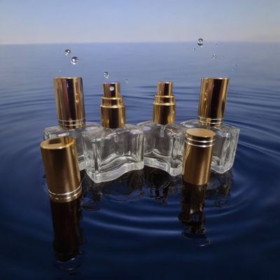 10mL Rectangle WAVE  Glass Atomiser with GOLD  Overcap (2 Ring)