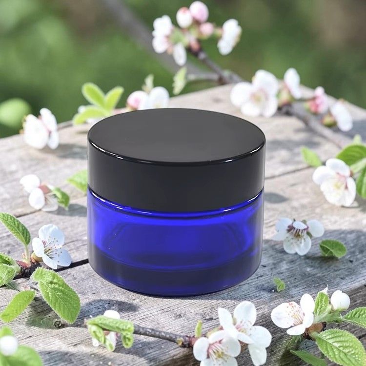 30g COBALT BLUE Glass QUALITY Balm Pot &amp; BLACK  Screw Cap - SPECIAL BUY