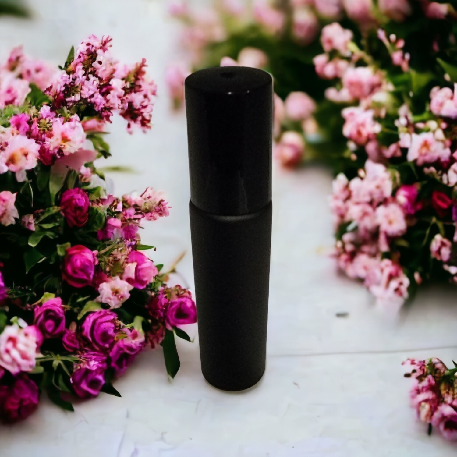10ml MATT BLACK THICK GLASS with Metal Roller with BLACK Screw Cap