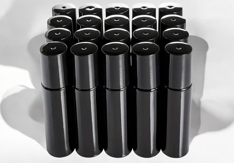 10ml GLOSS BLACK THICK GLASS with Metal Roller with BLACK Screw Cap