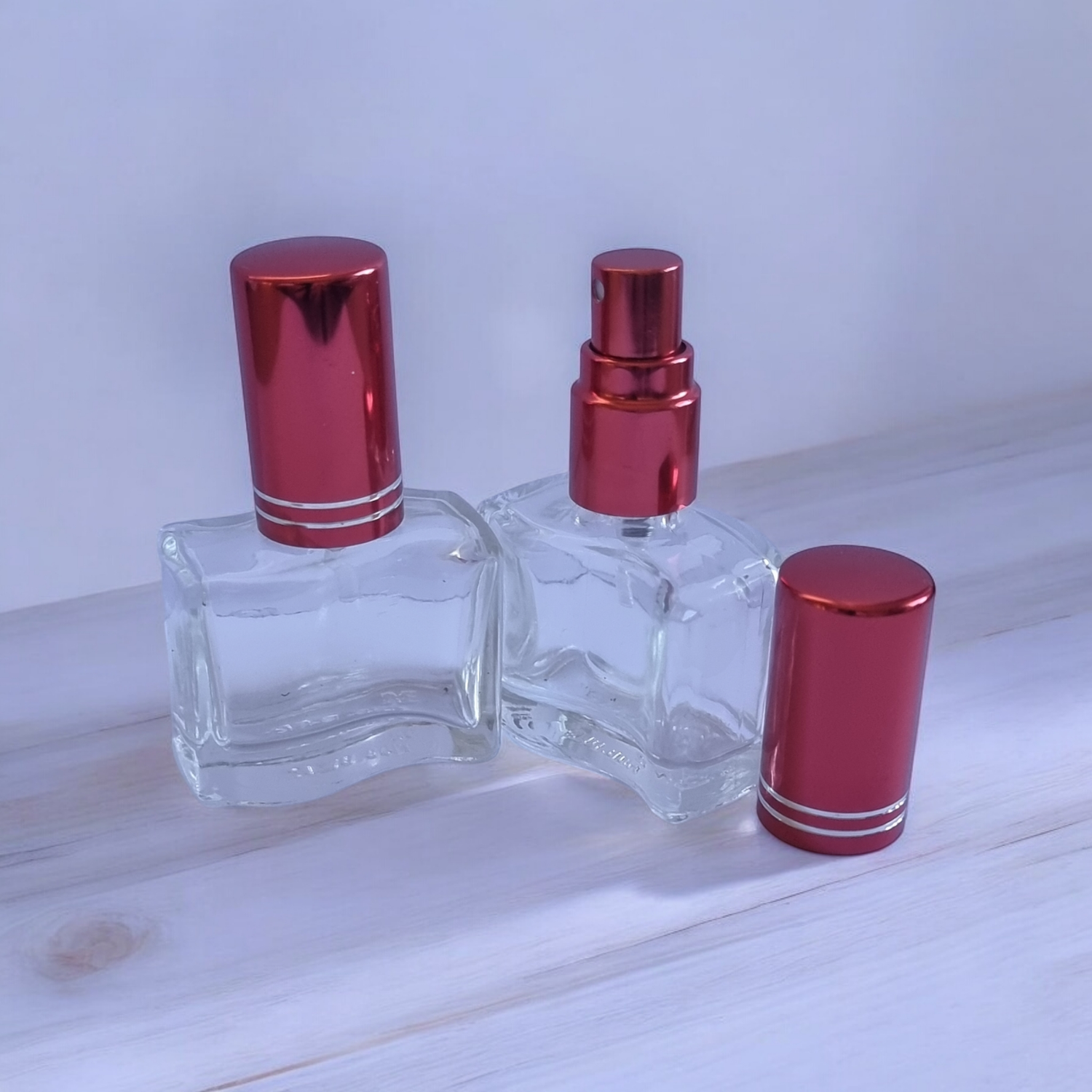 10mL Rectangle WAVE  Glass Atomiser with RED Overcap (2 Ring)