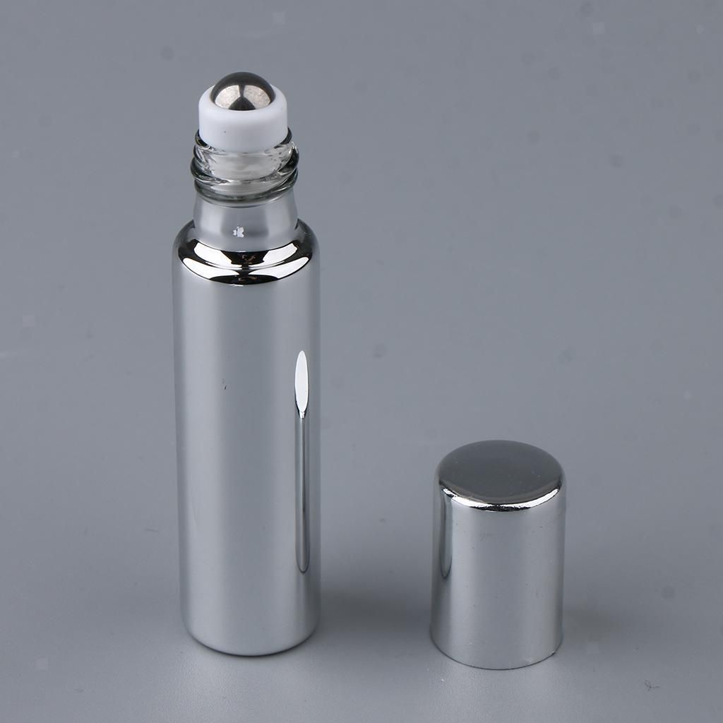 10ml SILVER Glass &amp; Cap Rollon with s/steel Metal Roller