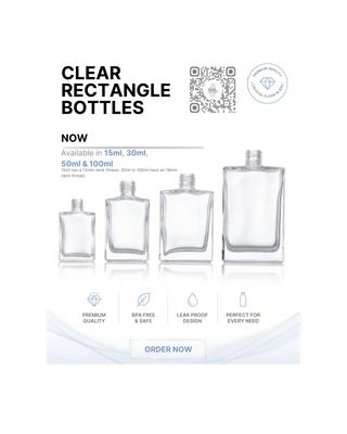 30mL RECTANGLE CLEAR GLASS BOTTLE 18MM NECK