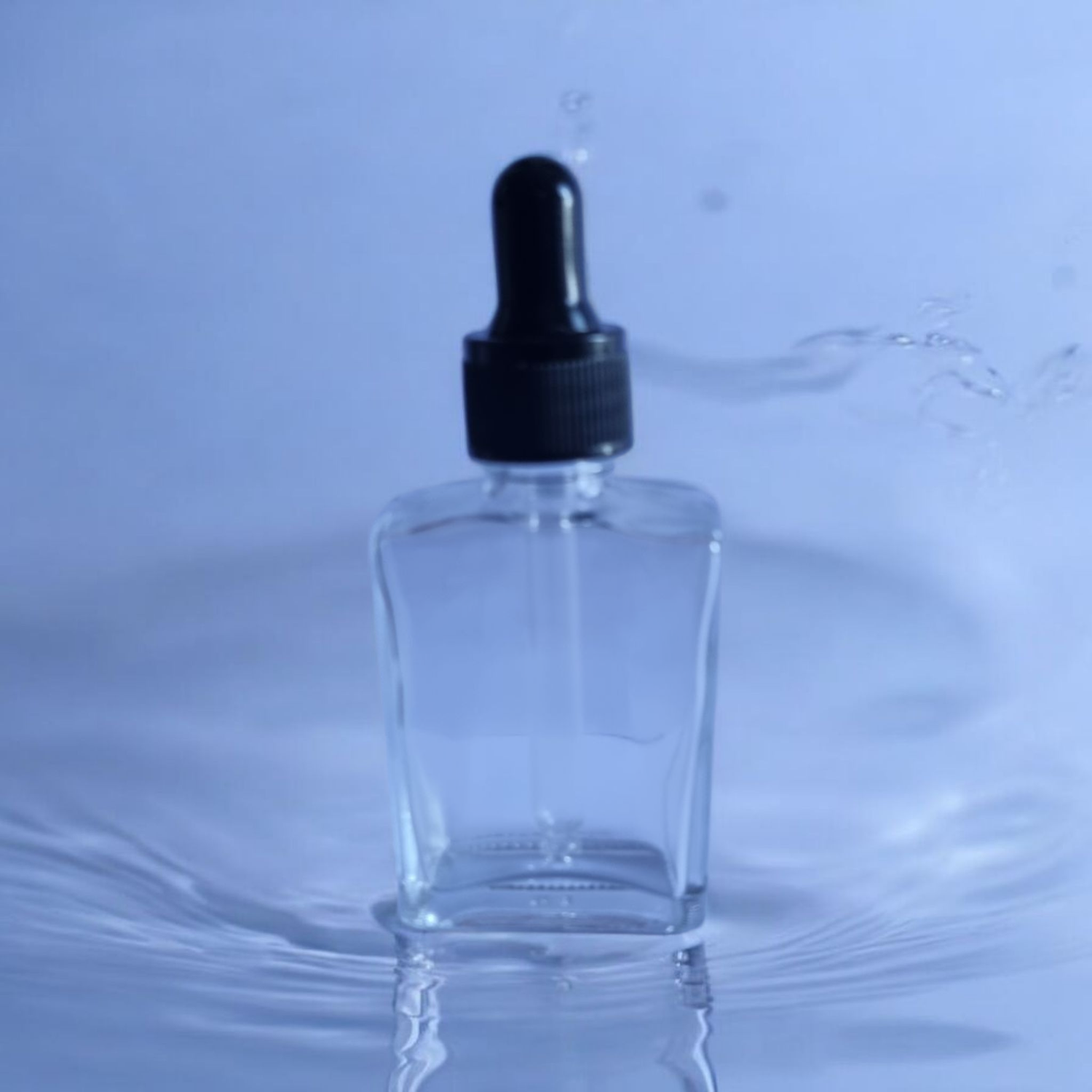 30ml Rectangle Clear Glass Dropper Bottle with Black Gloss Teat Black RIDGED Cap &amp; Dropper BULK 10 PCS