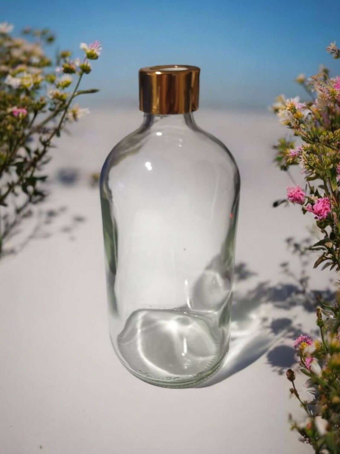 500mL Clear Glass Bottle with Gloss Gold Diffuser Cap - BULK 50 PCS -