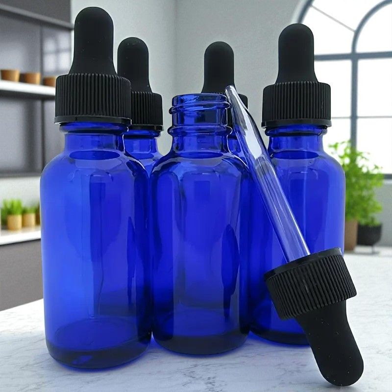 30mL Cobalt Blue Glass  Dropper Bottles with Ridged Black Cap &amp; Black Teat - SPECIAL BUY - PACK OF 5