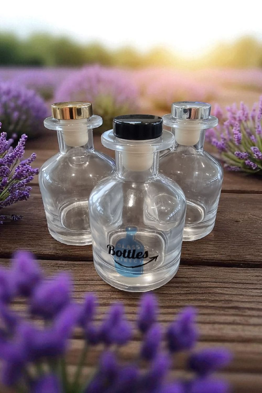 150mL CLEAR SOLID GLASS DIFFUSER with Choice of Stopper Colour + FREE BLACK DIFFUSER REEDS (5) - SPECIAL BUY