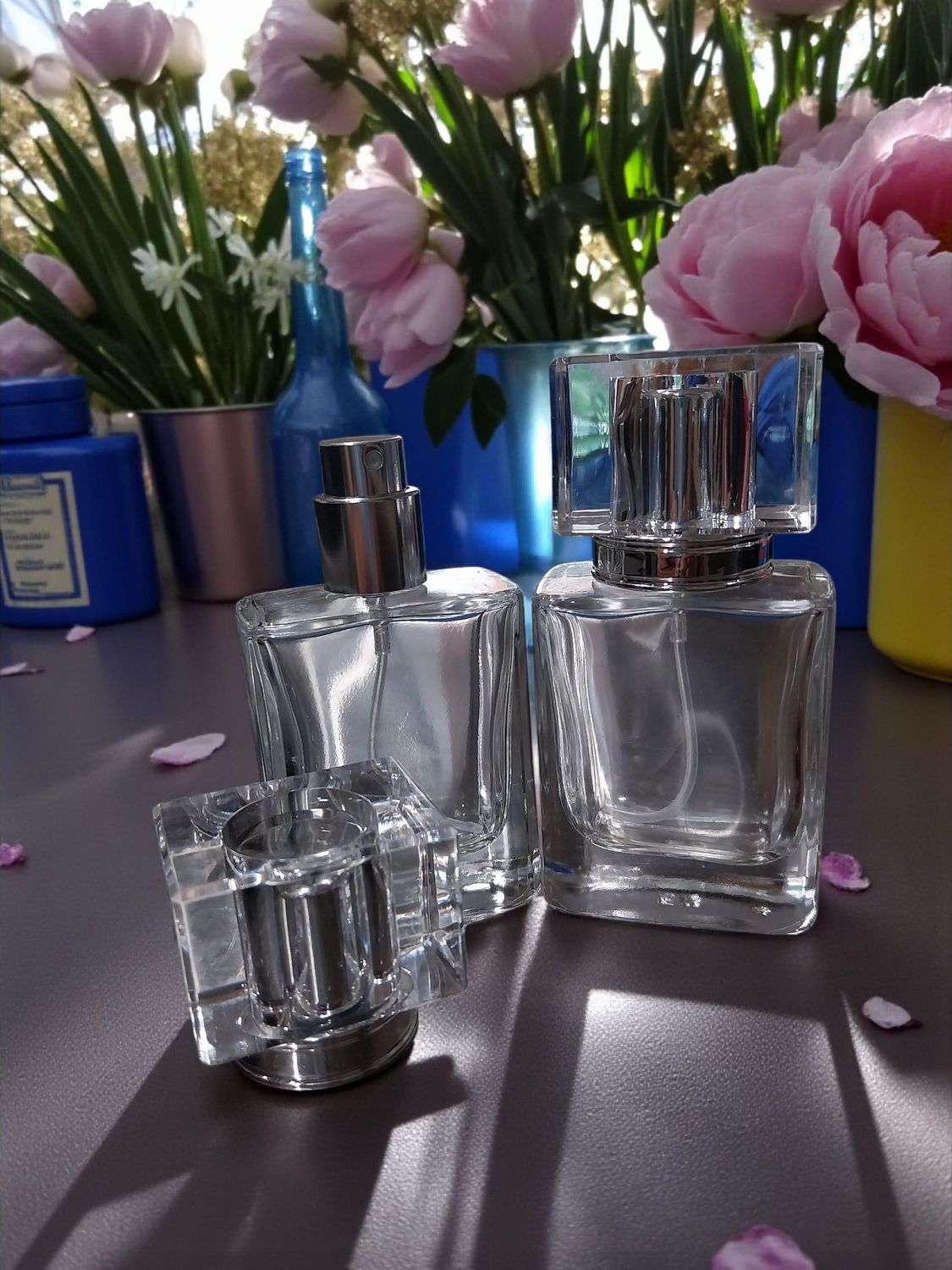 30mL Glass Atomiser (Blooming Style) with Silver Atomiser and Clear T Overcap  SPECIAL BUY