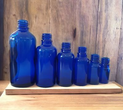COBALT BLUE GLASS BOSTON AROMA BOTTLES 18mm NECK - 5mL to 100mL OPTIONS TO CHOOSE CAP &amp; TEAT OR ADD DISPENSER SPRAY/PUMP
