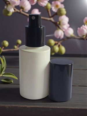 30ML WHITE GLASS  SQUARE SHOULDER WITH BLACK OVERCAP ATOMISERS - SPECIAL BUY