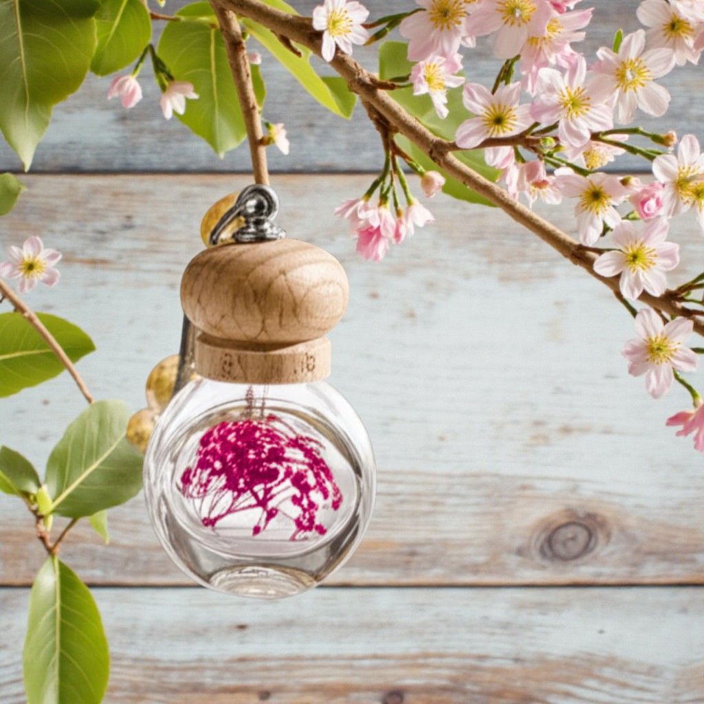 8ml CLOCKFACE Clear Glass Car Diffuser -with Pink Floral Insert SPECIAL BUY
