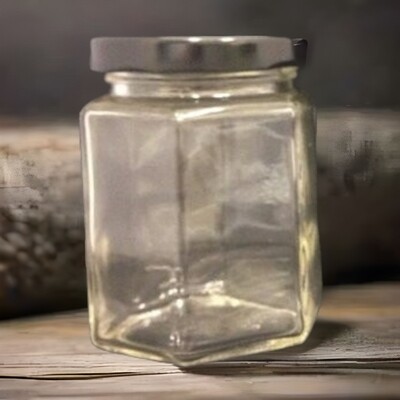 200 mL  HEXAGONAL Glass Jar &amp; Choice of  58mm Metal Twist Cap (PACK of 10)