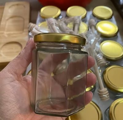200 mL  HEXAGONAL Glass Jar &amp; Choice of  58mm Metal Twist Cap (PACK of 10)