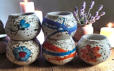 SET of 5 Ceramic Candle Holders (USED)