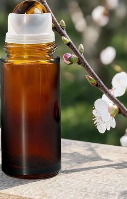 50mL AMBER GLASS ROLLER WITH TIGER EYE BALL &amp; BLACK CAP - NEW ITEM