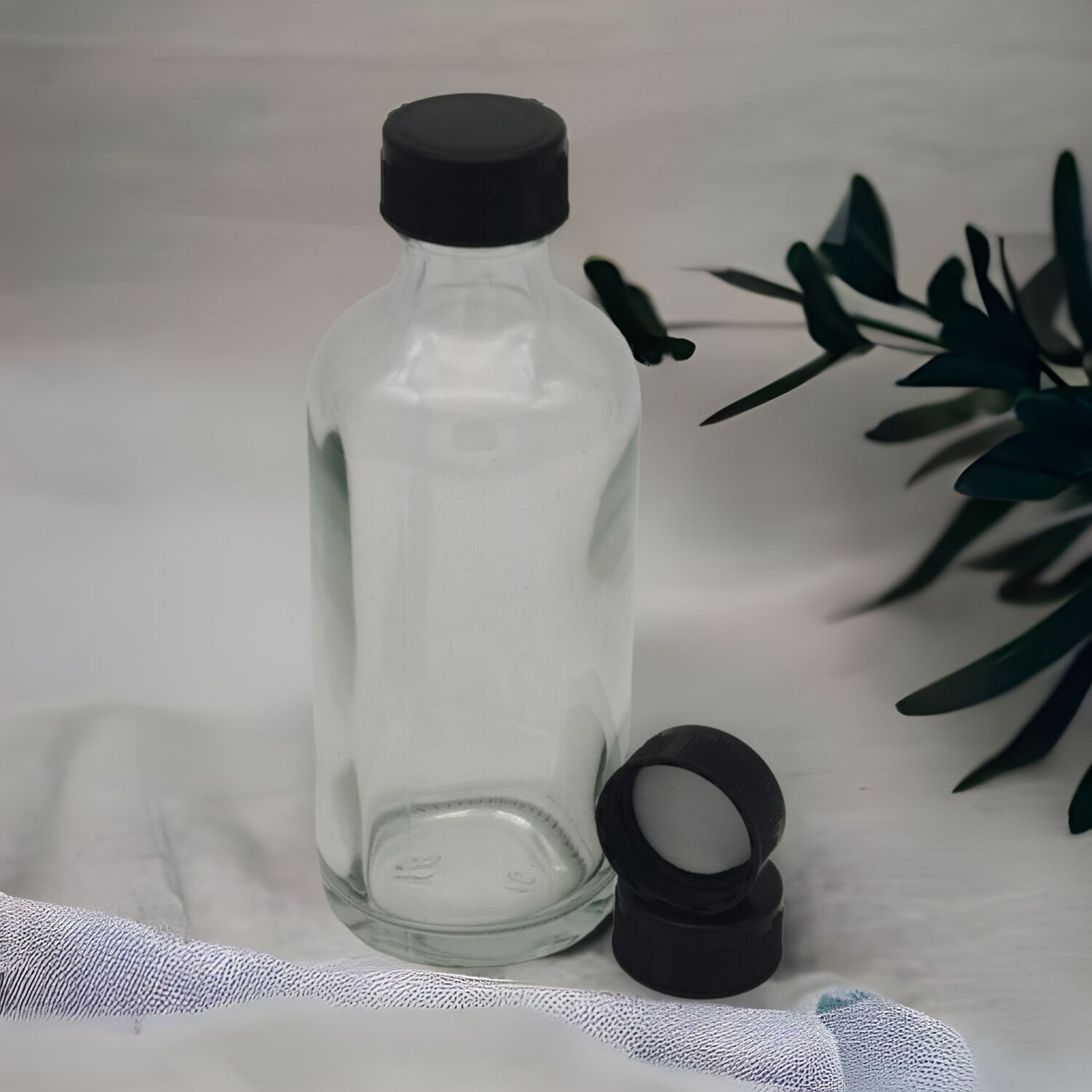 100ml  Fruit Juice Round Flint Glass Bottle with Choice of 22mm Black Cap