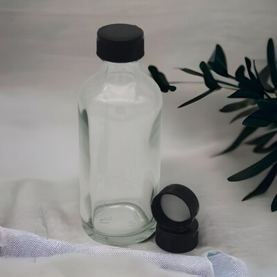 100ml  Fruit Juice Round Flint Glass Bottle with Choice of 22mm Black Cap