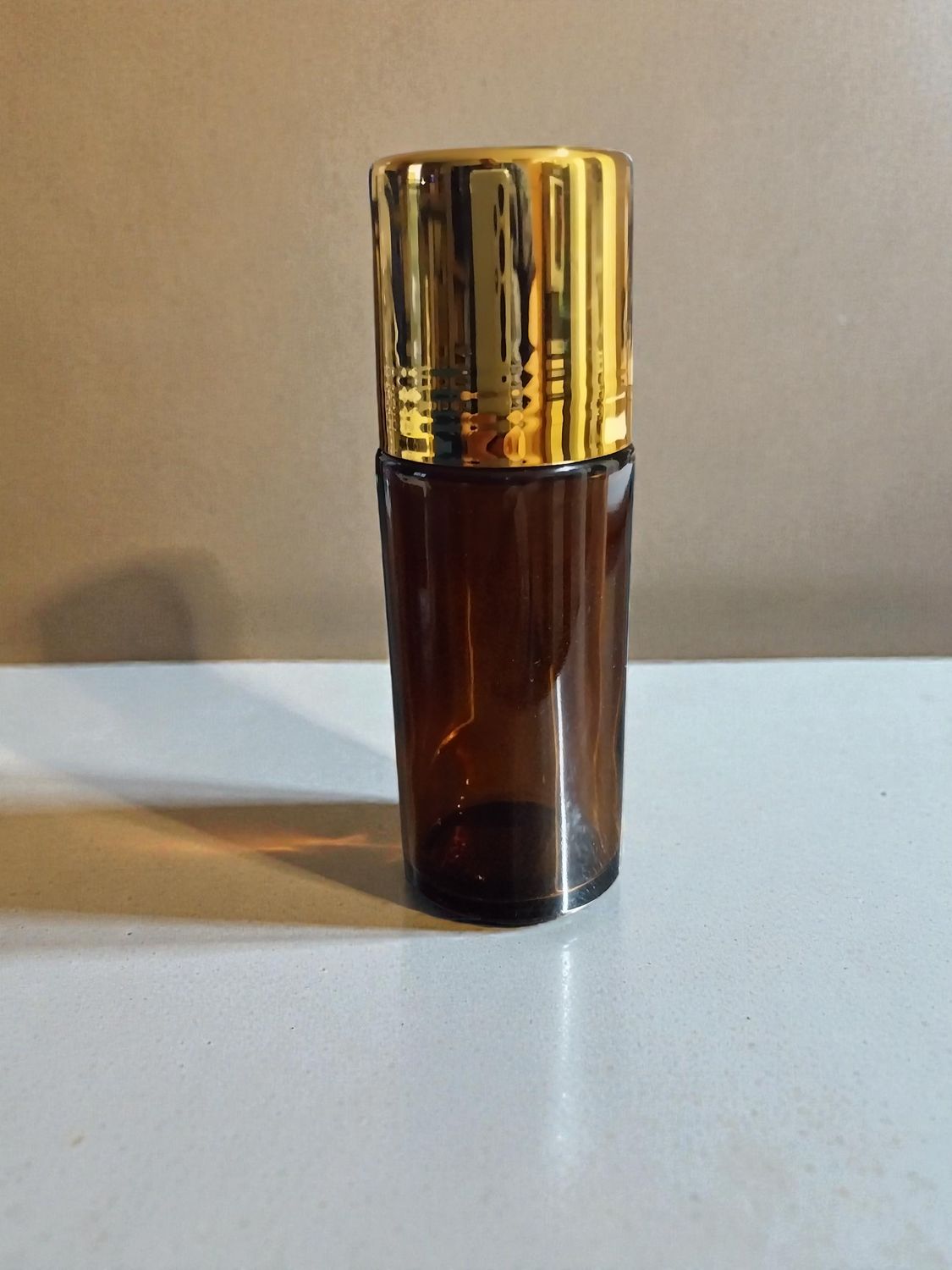 50 mL Amber Glass Roller with Rose Quartz Ball &amp; GOLD Cap — Refillable Essential Oil ROLLER- NEW ITEM