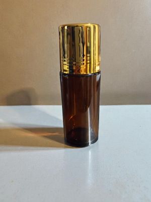 50 mL Amber Glass Roller with Rose Quartz Ball &amp; GOLD Cap — Refillable Essential Oil ROLLER- NEW ITEM