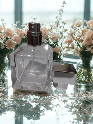 50mL Square Glass Atomiser (MFK Similar) with Gloss Silver Overcap