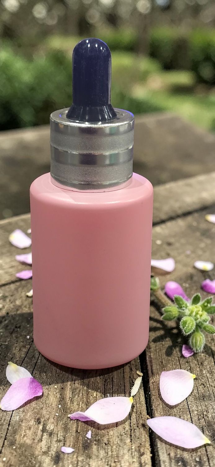 30mL PINK square shoulder dropper with Etched SILVER 20mm Cap and WHITE Teat