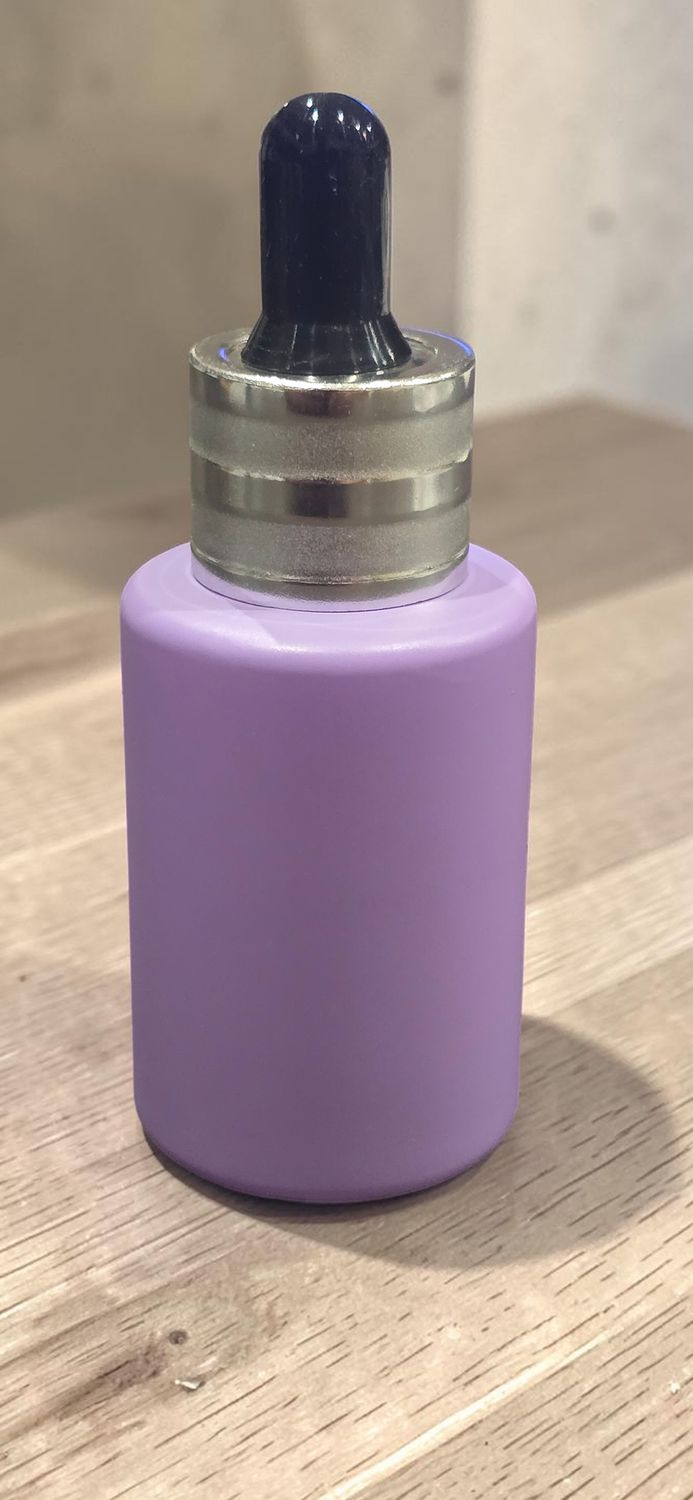 30mL PURPLE square shoulder dropper with Etched SILVER 20mm Cap and BLACK Teat