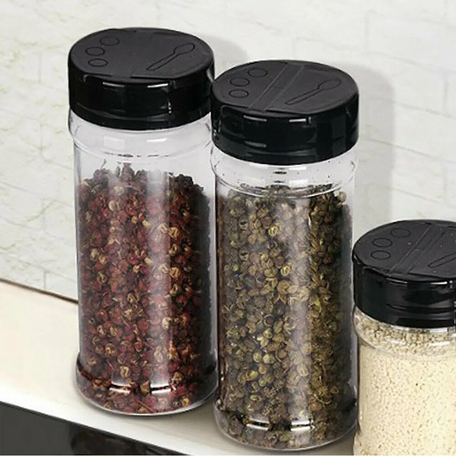 100mL Spice Jar (PET - ♲ Plastic) Double dispenser Cap with Labels/Funnel &amp; Pen