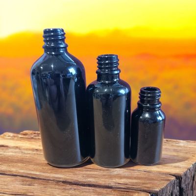 GLOSS BLACK GLASS BOSTON AROMA BOTTLES 18mm NECK - 15mL to 100mL OPTIONS DRIPULATOR,WADED CAP OR ORIFACE REDUCER
