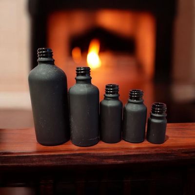 FROSTED BLACK (FULL COLOUR) GLASS BOSTON AROMA BOTTLES 18mm NECK - 5mL to 100mL OPTIONS DRIPULATOR,WADED CAP OR ORIFACE REDUCER