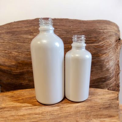WHITE (COATED) GLASS BOSTON AROMA BOTTLES 18mm NECK - 50mL to 100mL OPTIONS DRIPULATOR,WADED CAP OR ORIFACE REDUCER