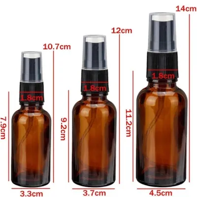 AMBER GLASS BOSTON AROMA BOTTLES 18mm NECK - 5mL to 100mL OPTIONS WITH SPRITZER OR ONLY SPRITZER