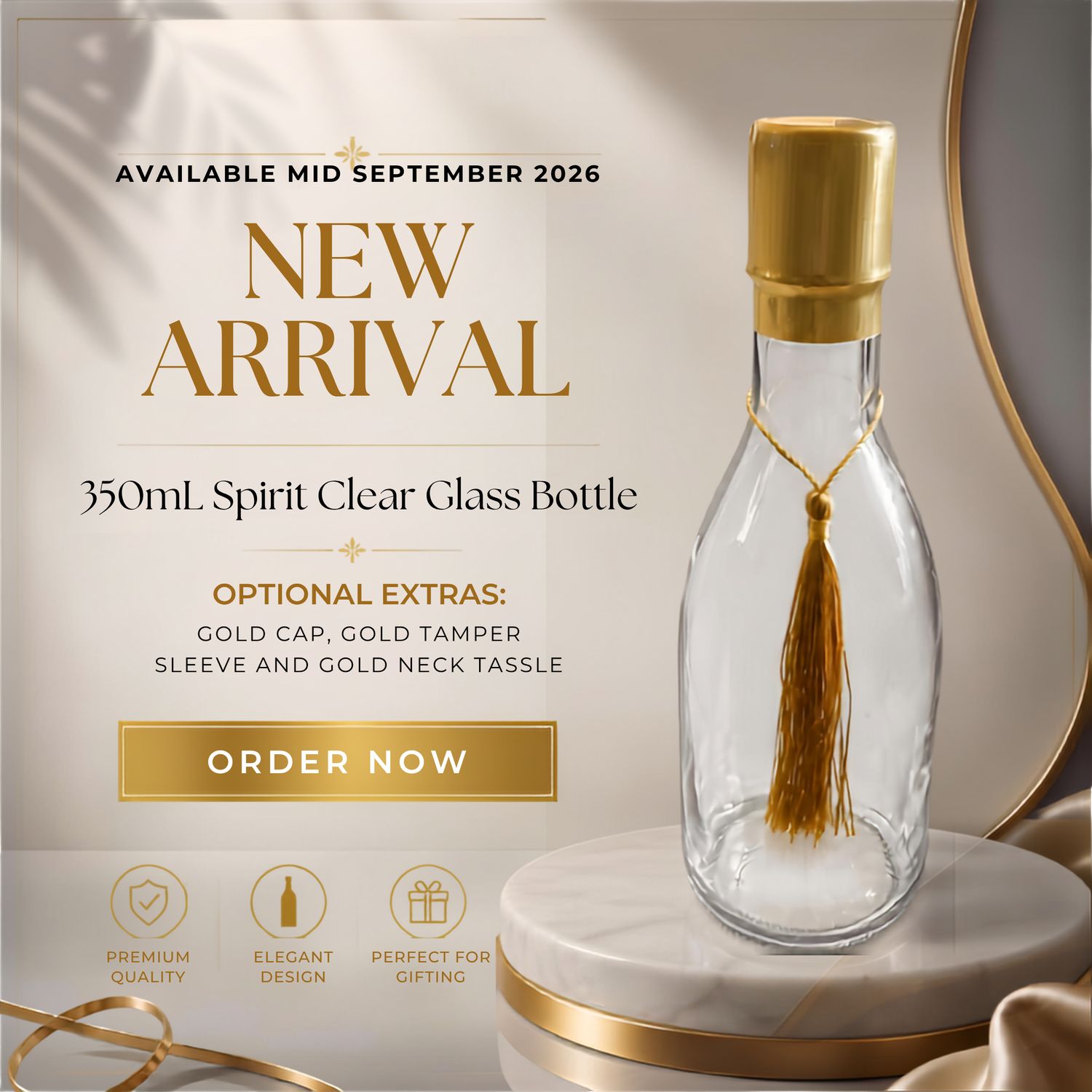 350mL FLINT GLASS SPIRIT/JUICE BOTTLE - OPTION EXTRAS AVAILABLE   - PACK OF 6 (AVAILABLE FROM SEPTEMBER 2026
