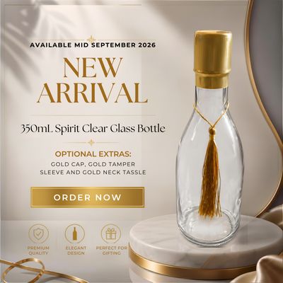 350mL FLINT GLASS SPIRIT/JUICE BOTTLE - OPTION EXTRAS AVAILABLE   - PACK OF 6 (AVAILABLE FROM SEPTEMBER 2026