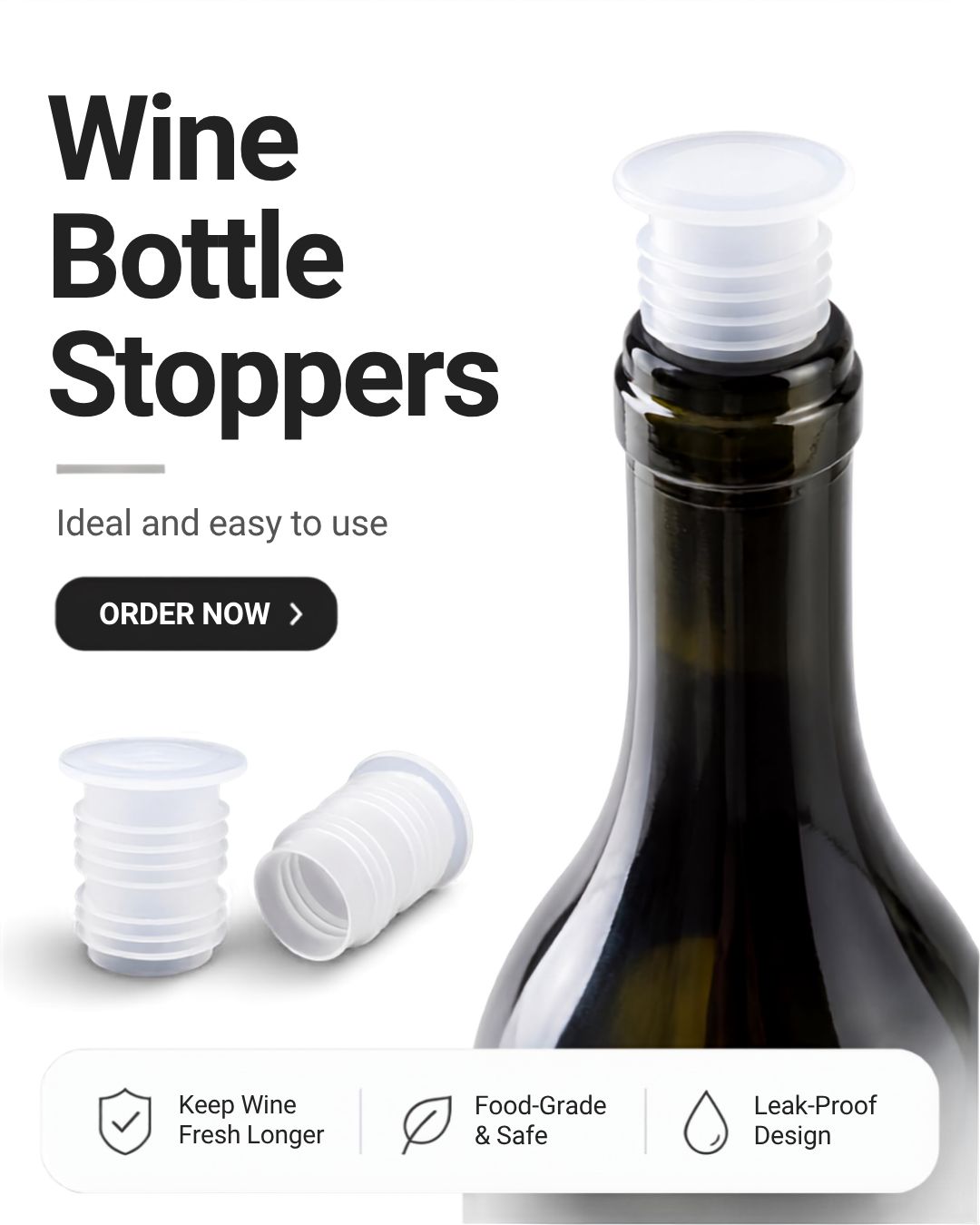 WINE BOTTLE STOPPER (For 19.5mm Neck Opening) FOOD GRADE