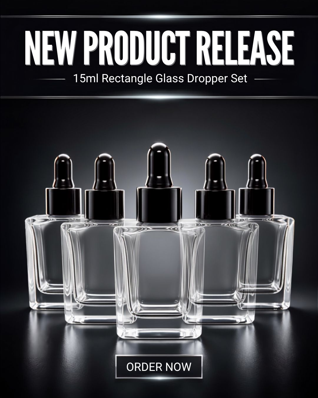 15mL RECTANGLE CLEAR GLASS BOTTLE 13MM NECK