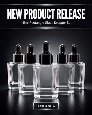15mL RECTANGLE CLEAR GLASS BOTTLE 13MM NECK 15mL RECTANGLE CLEAR GLASS BOTTLE 13MM NECK