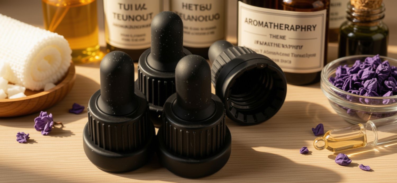 18mm Black TAMPER Evident Caps (EURO STYLE) with MATT BLACK TEAT SET  for Droppers (Cap Only) - BULK 100pcs