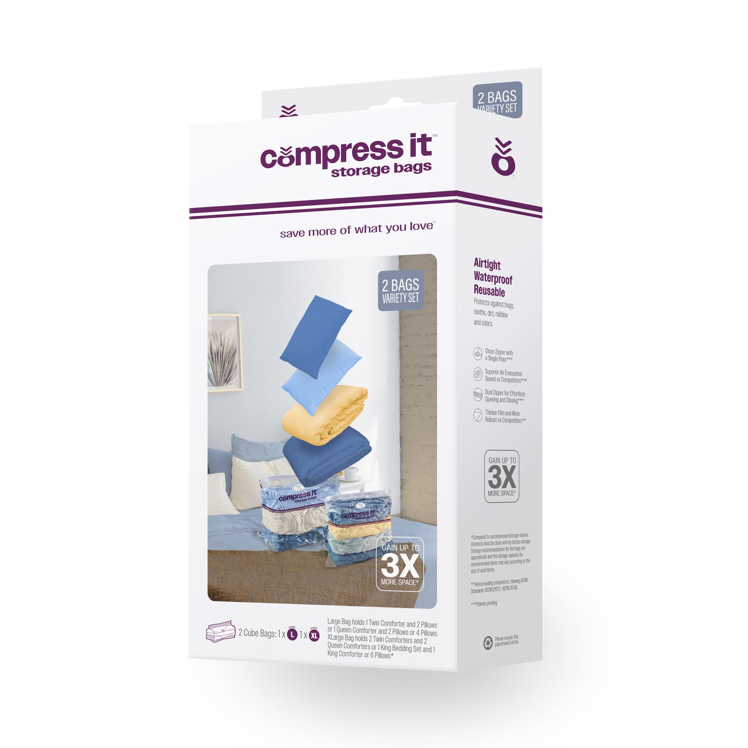 1-Large Cube, 1-XLarge Cube Vacuum Compression Bag Set