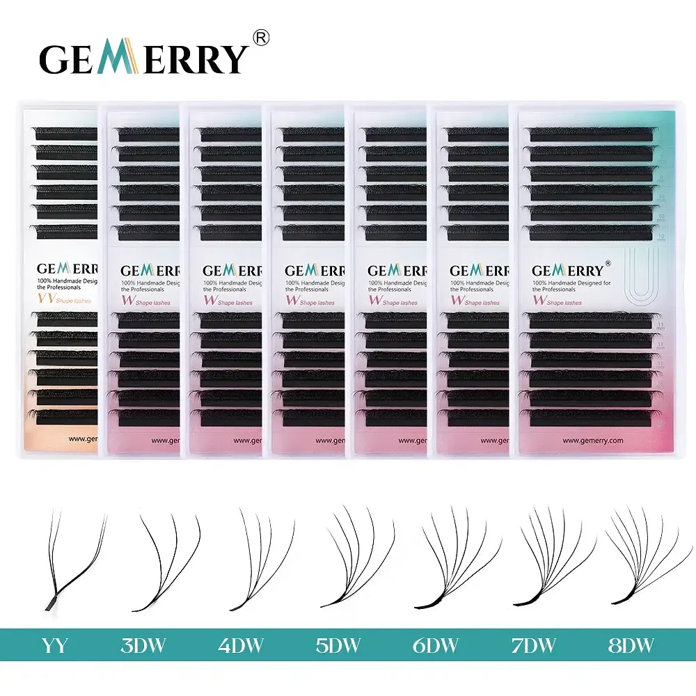 Color: BLACK &amp; RED, Curl: C, Thickness: 0.07mm, Length: 14mm, Ships From: CHINA - Gemerry YY Shaped Eyelash Extension Automatic Flowering W Shape Bloom 3D 4D 5D 6D 8D Premade Fans Eyelash Makeup Volu