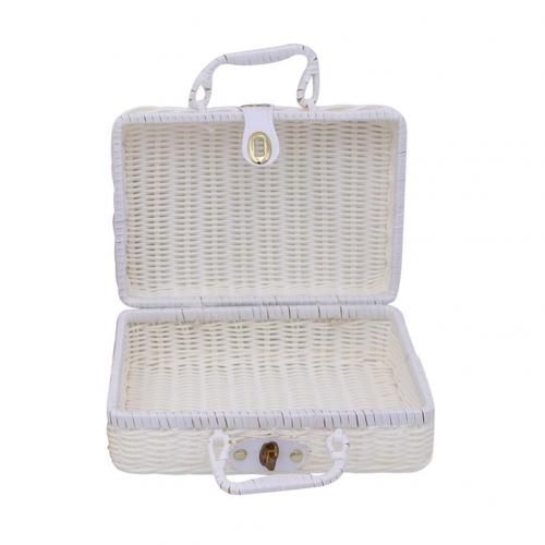 Color: White, Size: 40X30X18cm - Cosmetic Finishing Retro Props Rattan Suitcase Storage Solid Pp Woven Rattan Box