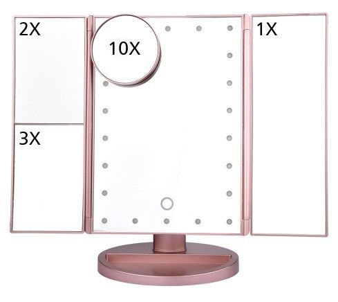 style: Four side light strip makeup m, Color: Rose Gold - 24 LED Magnifying Lighted Cosmetic Makeup Mirror Tabletop Tri-fold Touch Screen Mirror Touch Screen