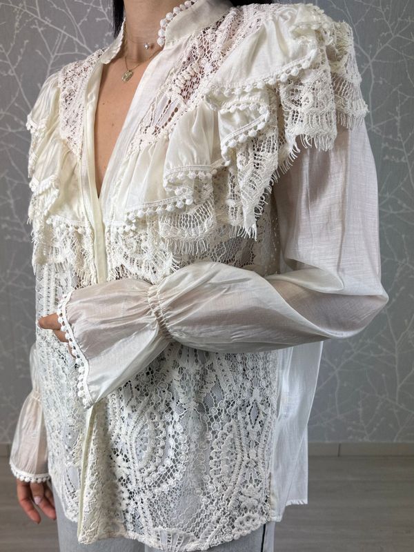 Camicia in cotone e pizzo burro
