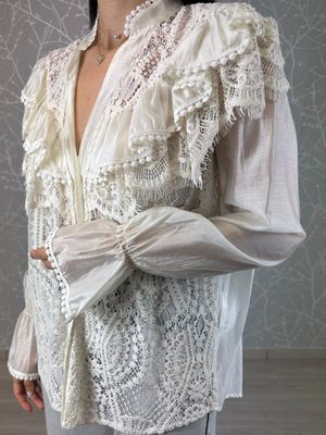 Camicia in cotone e pizzo burro