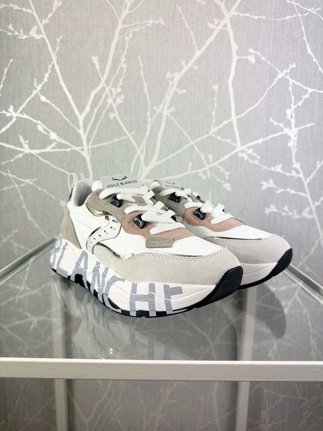 Sneakers in suede e tessuto tecnico bianco/platino
