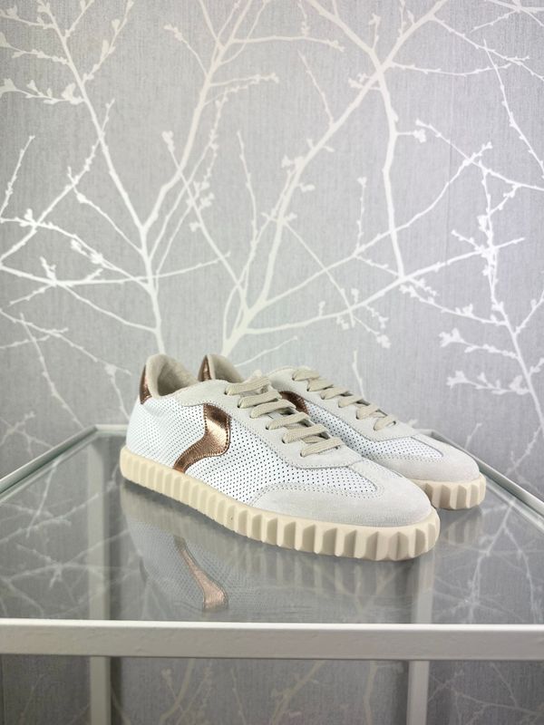 Sneakers in pelle e suede bianco/cipria