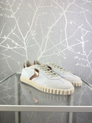 Sneakers in pelle e suede bianco/cipria